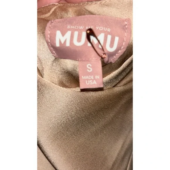 Show Me Your Mumu Lisa Maxi Dress Small Champagne Satin Halter Open Back - Picture 7 of 15